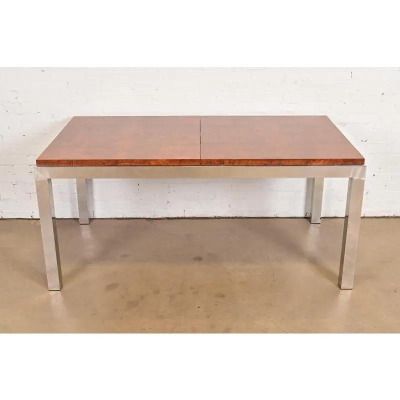 Leon Rosen Mid-Century Modern Burl Wood Extension Dining Table, Newly Refinished For Sale 2