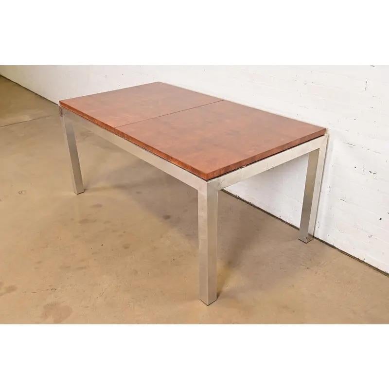 Leon Rosen Mid-Century Modern Burl Wood Extension Dining Table, Newly Refinished For Sale 3