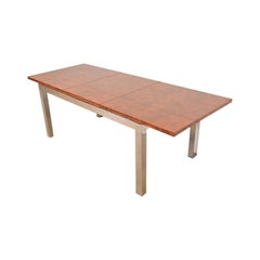 Leon Rosen Mid-Century Modern Burl Wood Extension Dining Table, Newly Refinished