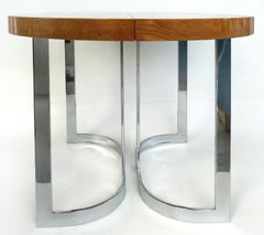 Leon Rosen Pace Collection Burl Wood Dining Table with Stainless Steel Legs