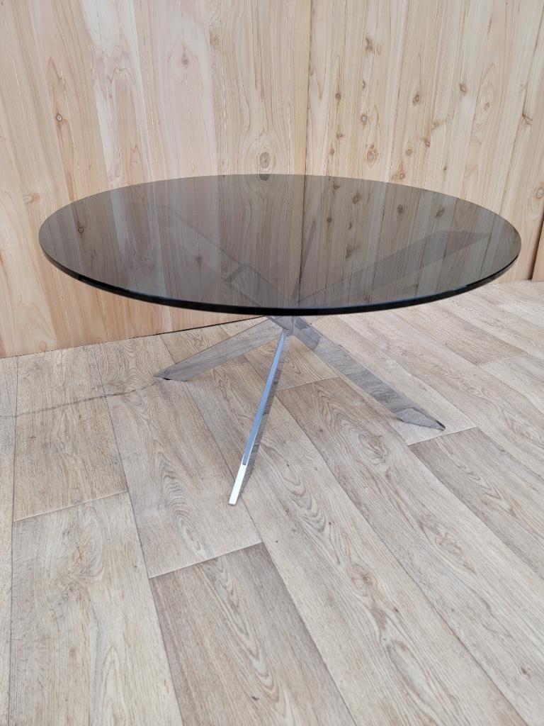 Hand-Crafted Leon Rosen Pace Collection Chrome JAX-Double X Base Tinted Glass Coffee Table For Sale
