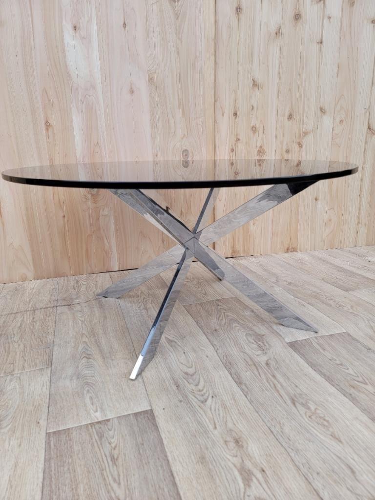 Leon Rosen Pace Collection Chrome JAX-Double X Base Tinted Glass Coffee Table In Good Condition For Sale In Chicago, IL