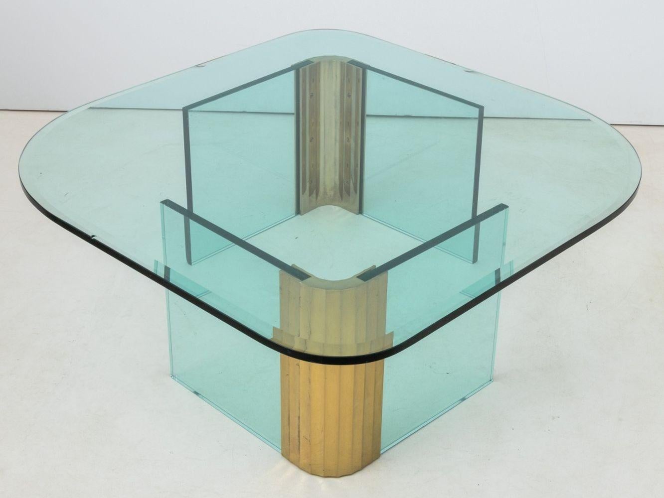 Laiton Leon Rosen Collection Paceal Table basse en verre et laiton en vente