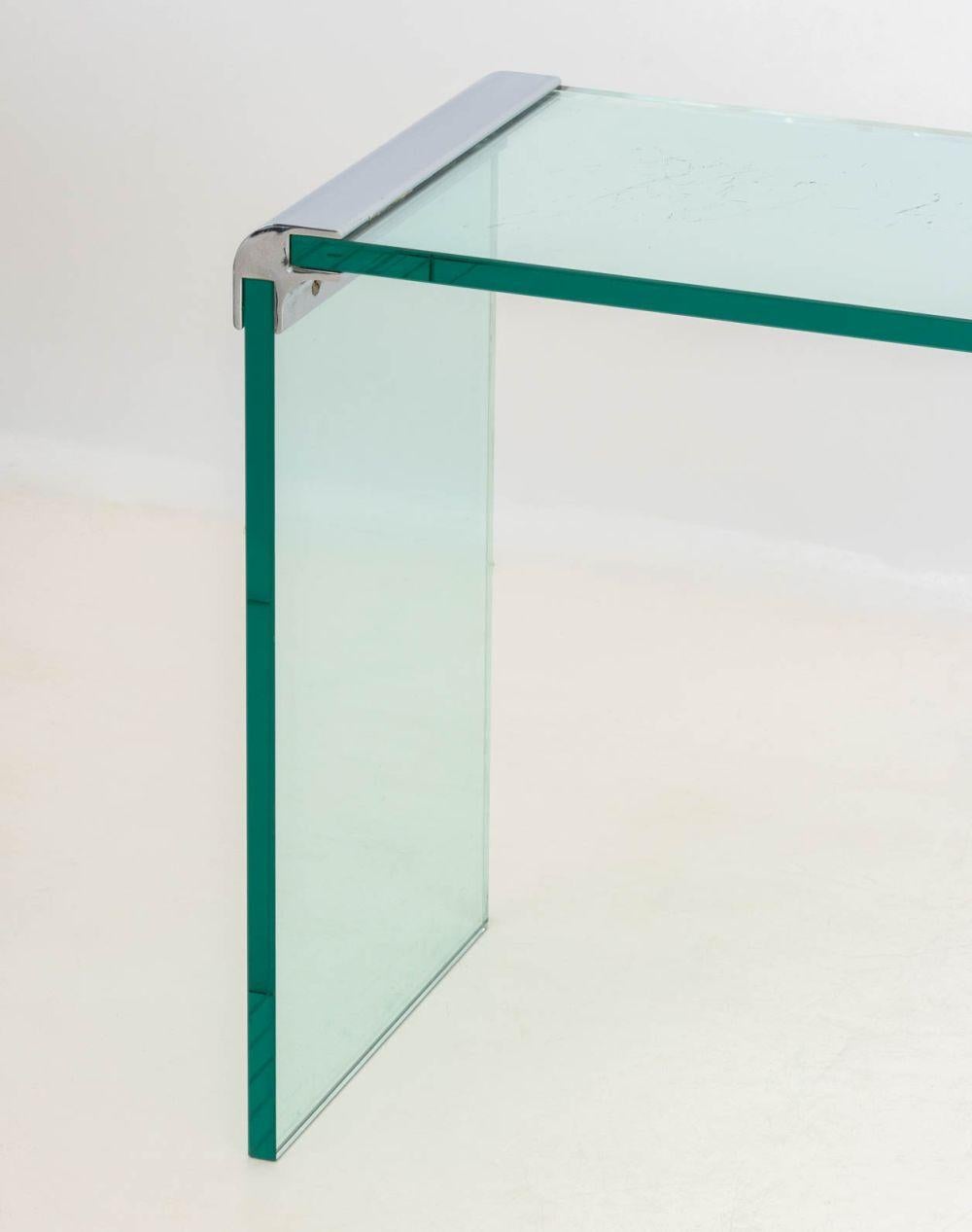 Leon Rosen Pace Collection Glass and Chrome Waterfall Table.

23.25