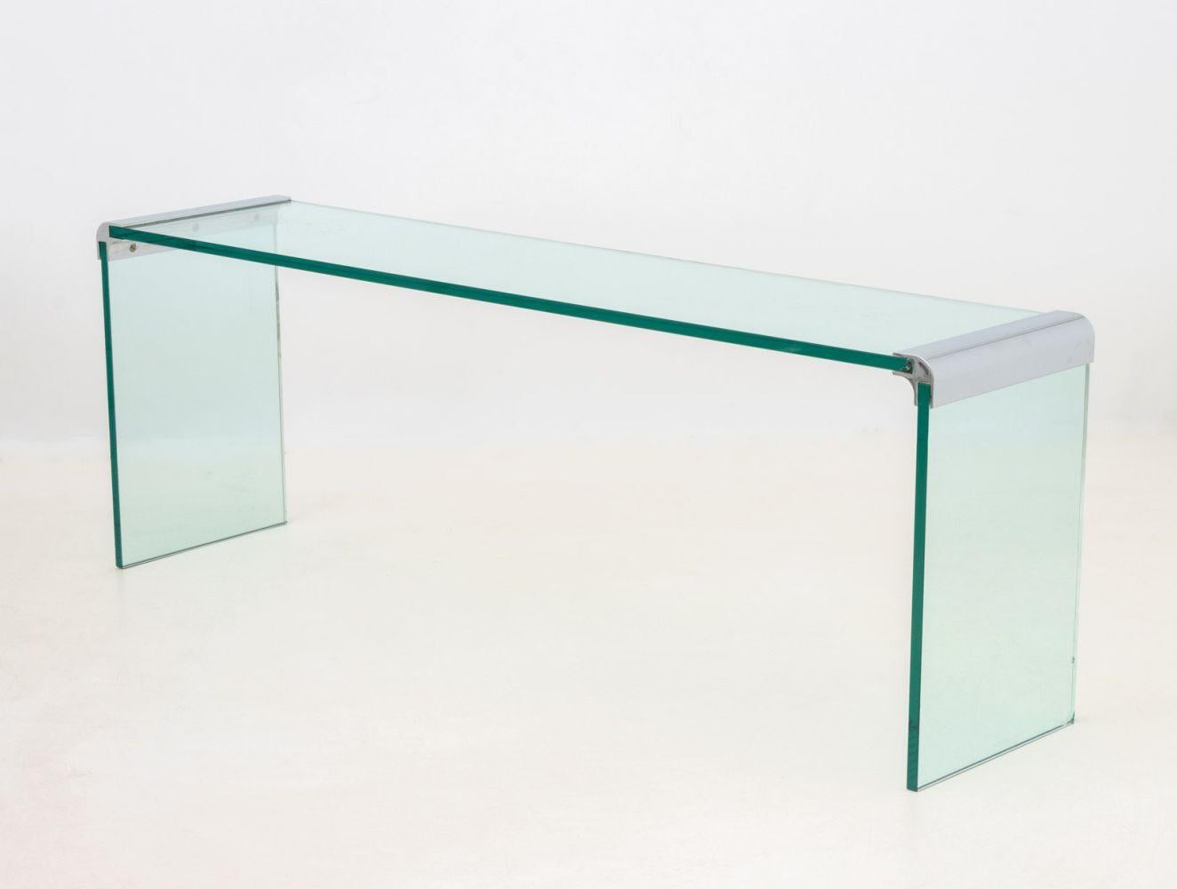 American Leon Rosen Pace Collection Glass Waterfall Table For Sale