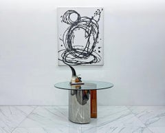 Tavolo da pranzo "Pacman" in legno di palissandro e acciaio inox lucido della Pace Collection di Leon Rosen