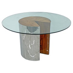 Leon Rosen Pace Collection Rosewood and Polished Stainless "Pacman" Dining Table