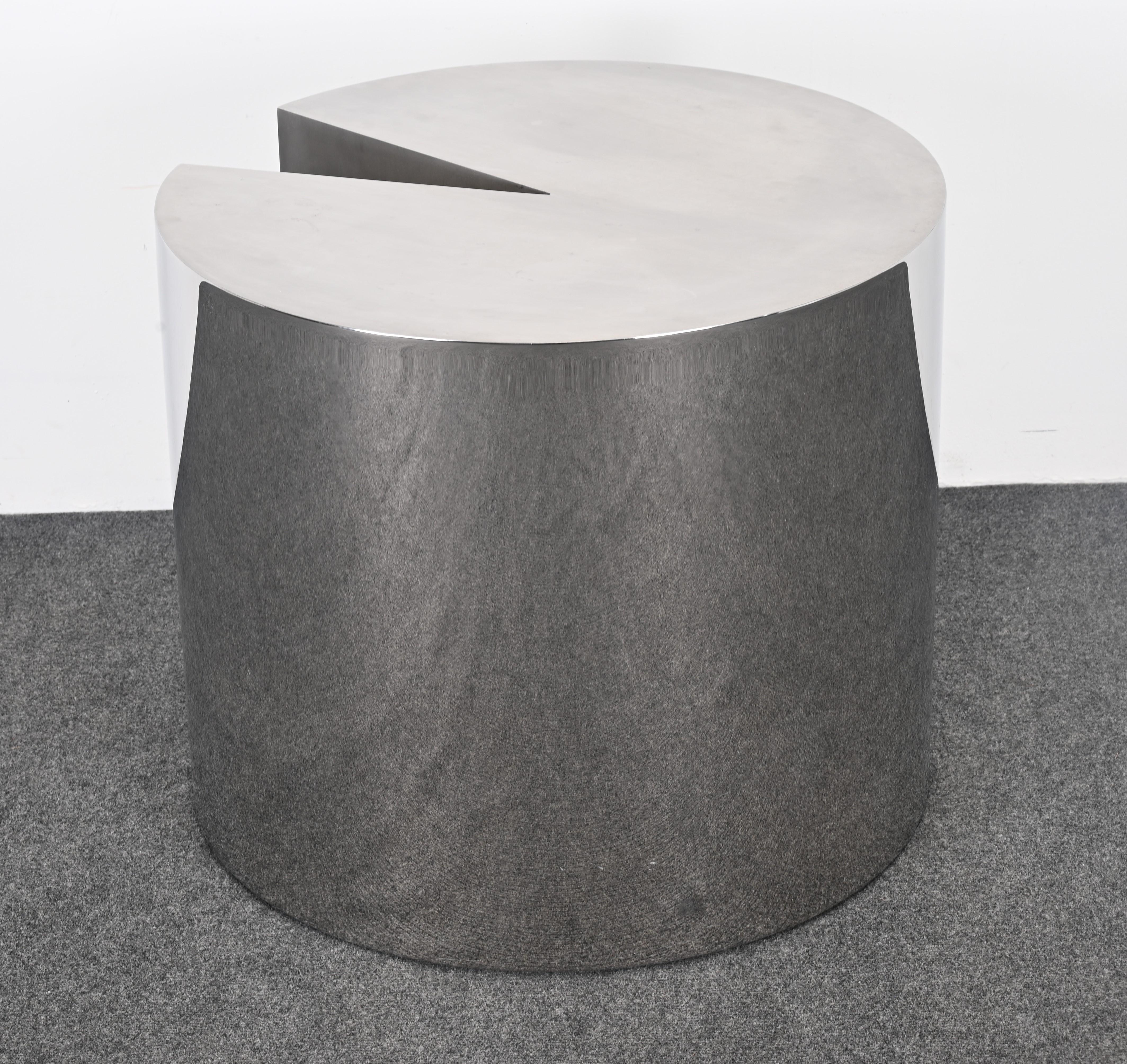 In der Art von Leon Rosen Pace „Pac Man“  Massiver Beistelltisch aus Edelstahl, 1980er Jahre im Angebot 4