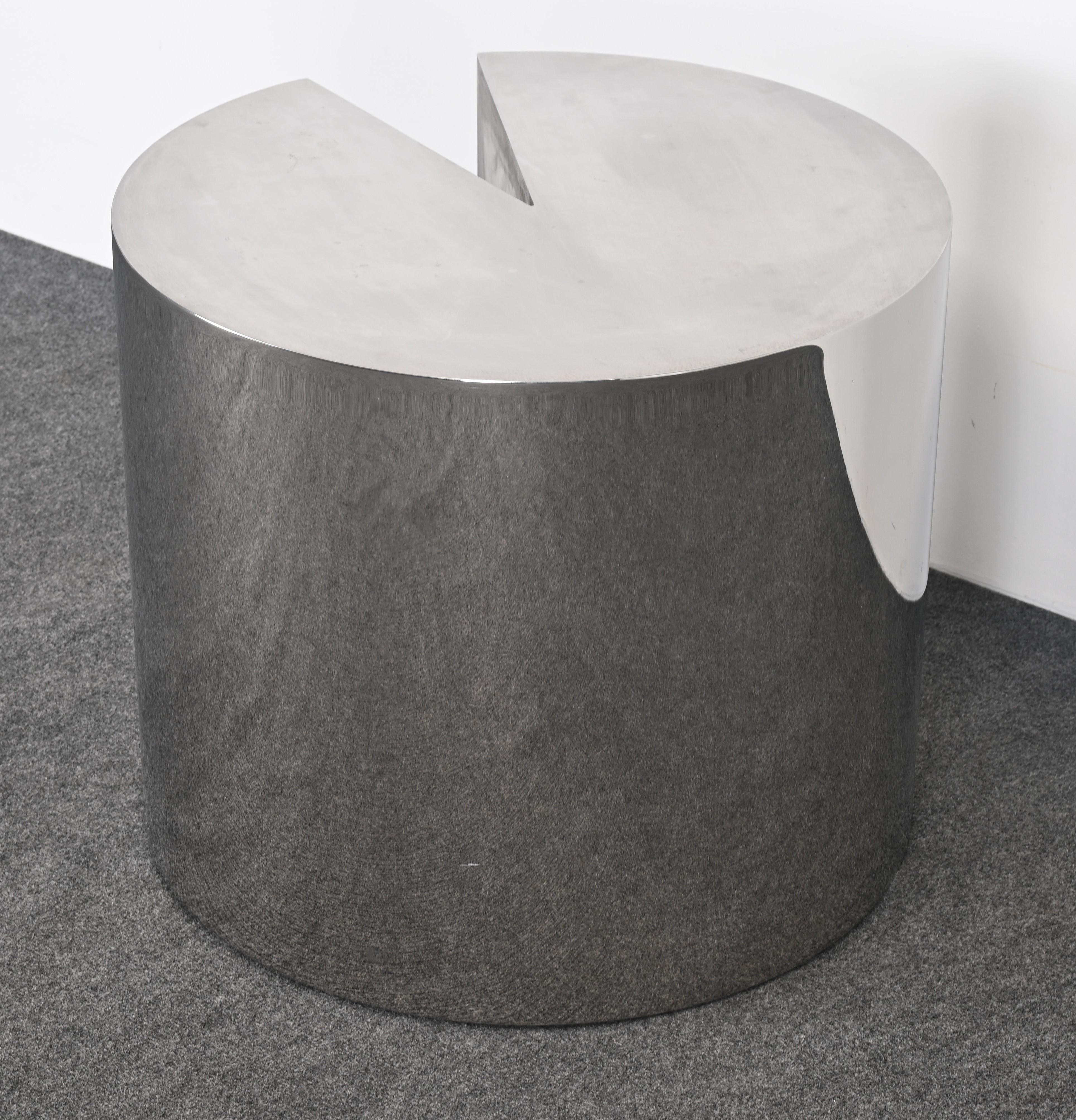In der Art von Leon Rosen Pace „Pac Man“  Massiver Beistelltisch aus Edelstahl, 1980er Jahre im Angebot 6