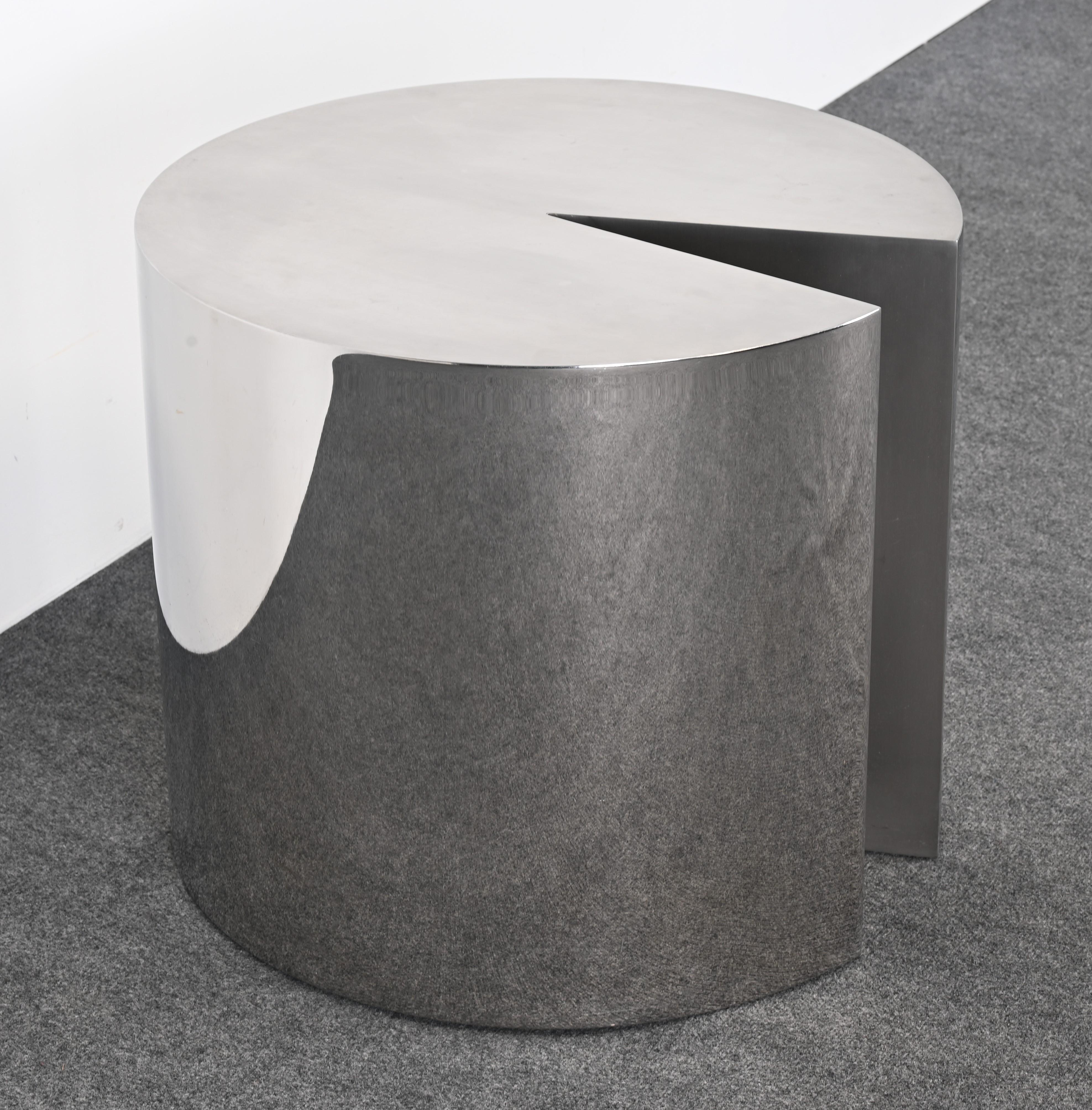 In der Art von Leon Rosen Pace „Pac Man“  Massiver Beistelltisch aus Edelstahl, 1980er Jahre im Angebot 2