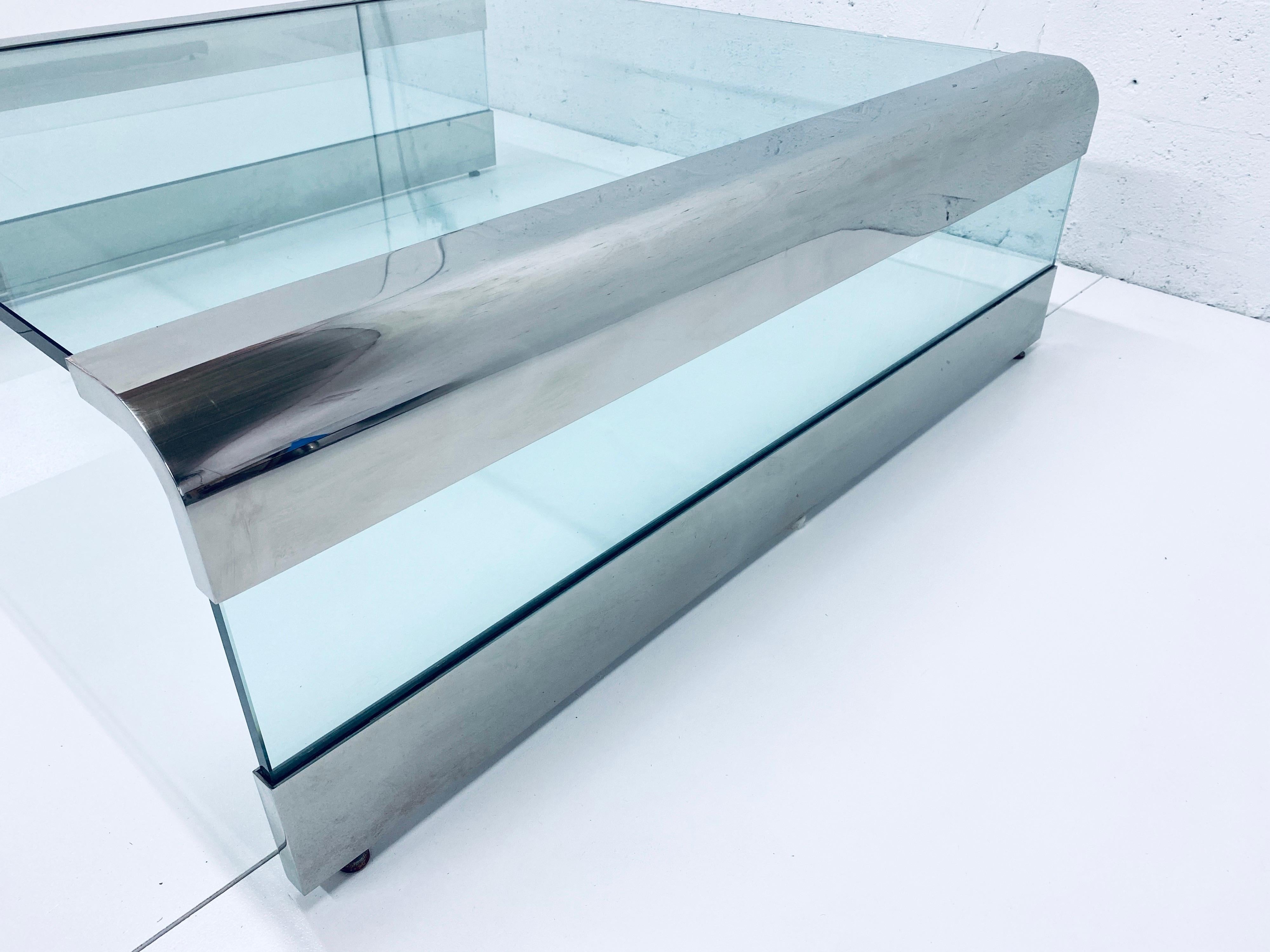 Mid-Century Modern Leon Rosen Polished Chrome and Glass Waterfall Coffee Table for Pace Collection