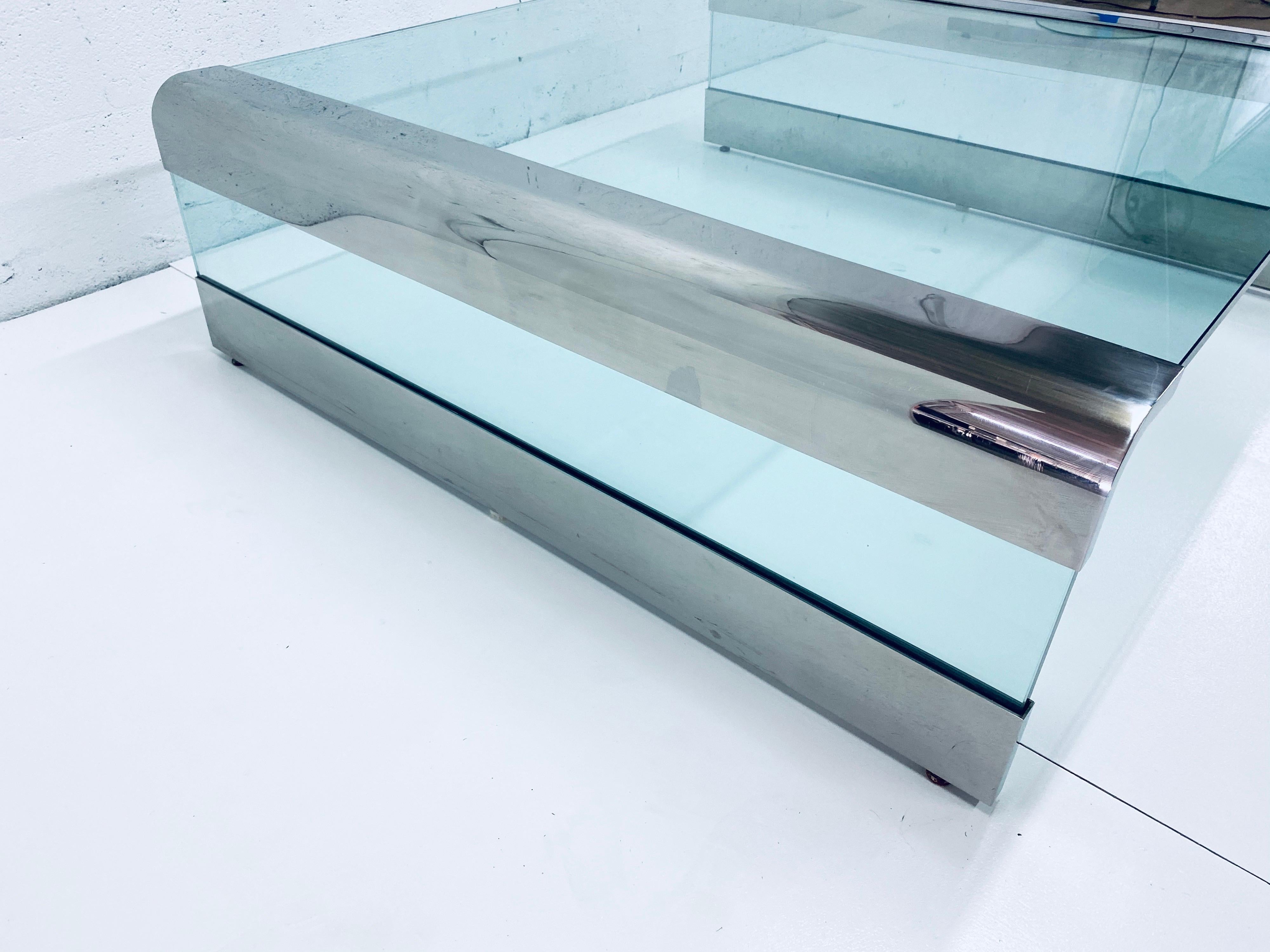 Leon Rosen Polished Chrome and Glass Waterfall Coffee Table for Pace Collection In Good Condition In Miami, FL