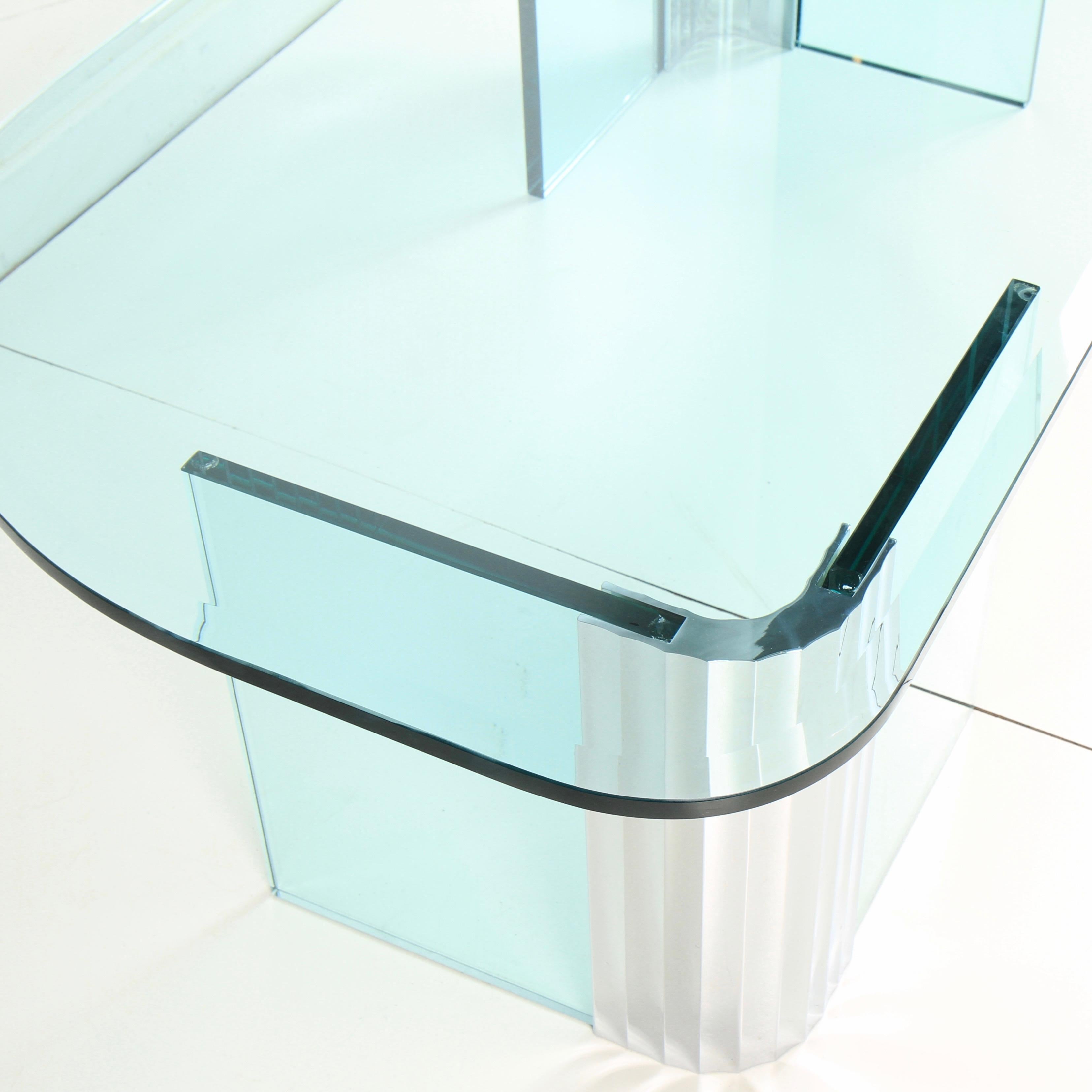20th Century Leon Rosen Scalloped Chrome and Glass Coffee Table for Pace Collection