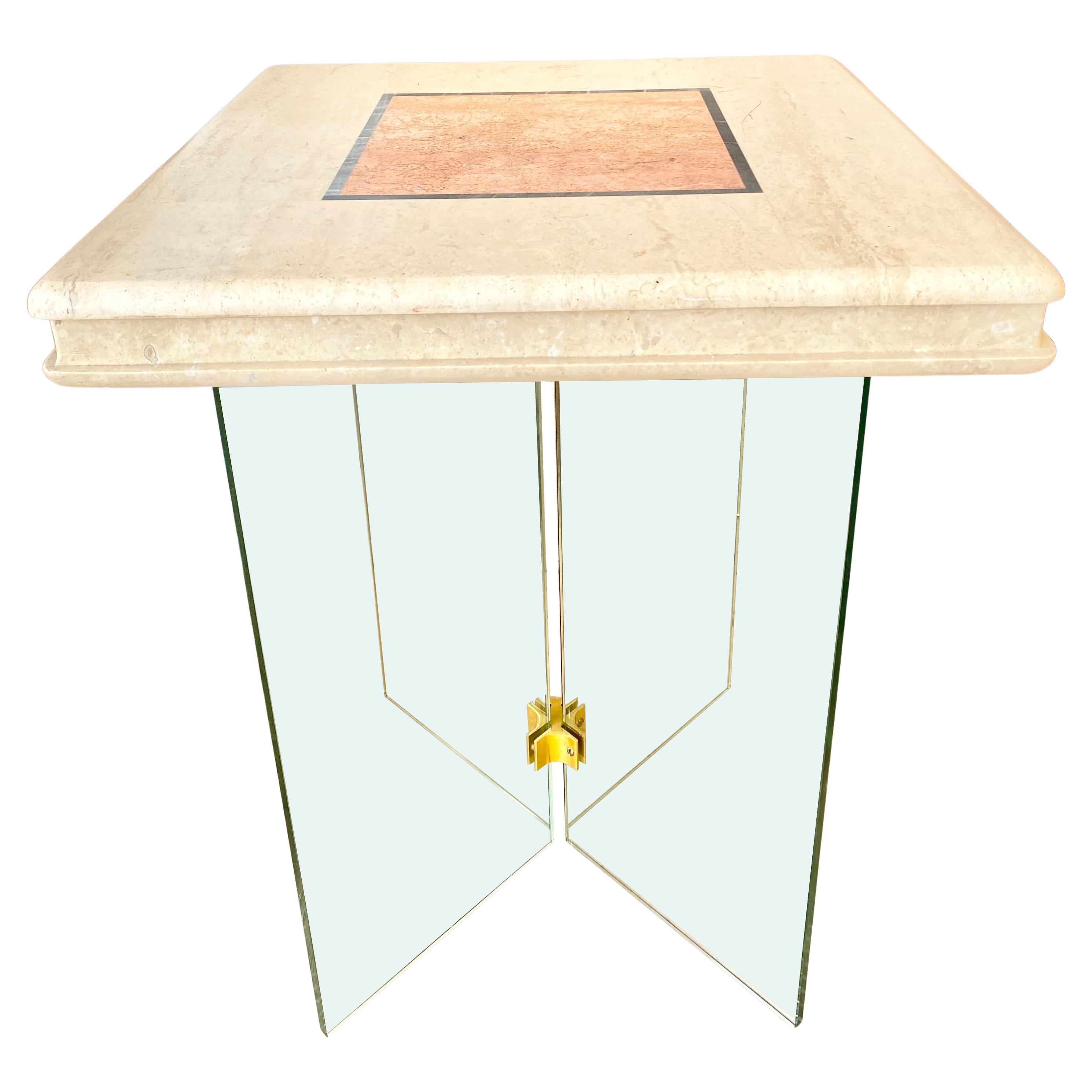 Leon Rosen Style Travertine Game Table, Custom Design, 1980s For Sale