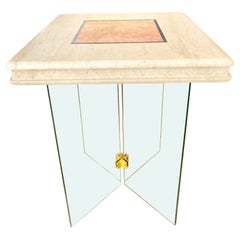 Leon Rosen Style Travertine Game Table, Custom Design, 1980s