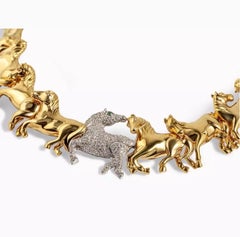 Leon Rudberg Galloping Horses 18k Yellow Gold 2ct Diamond Pave Choker Necklace
