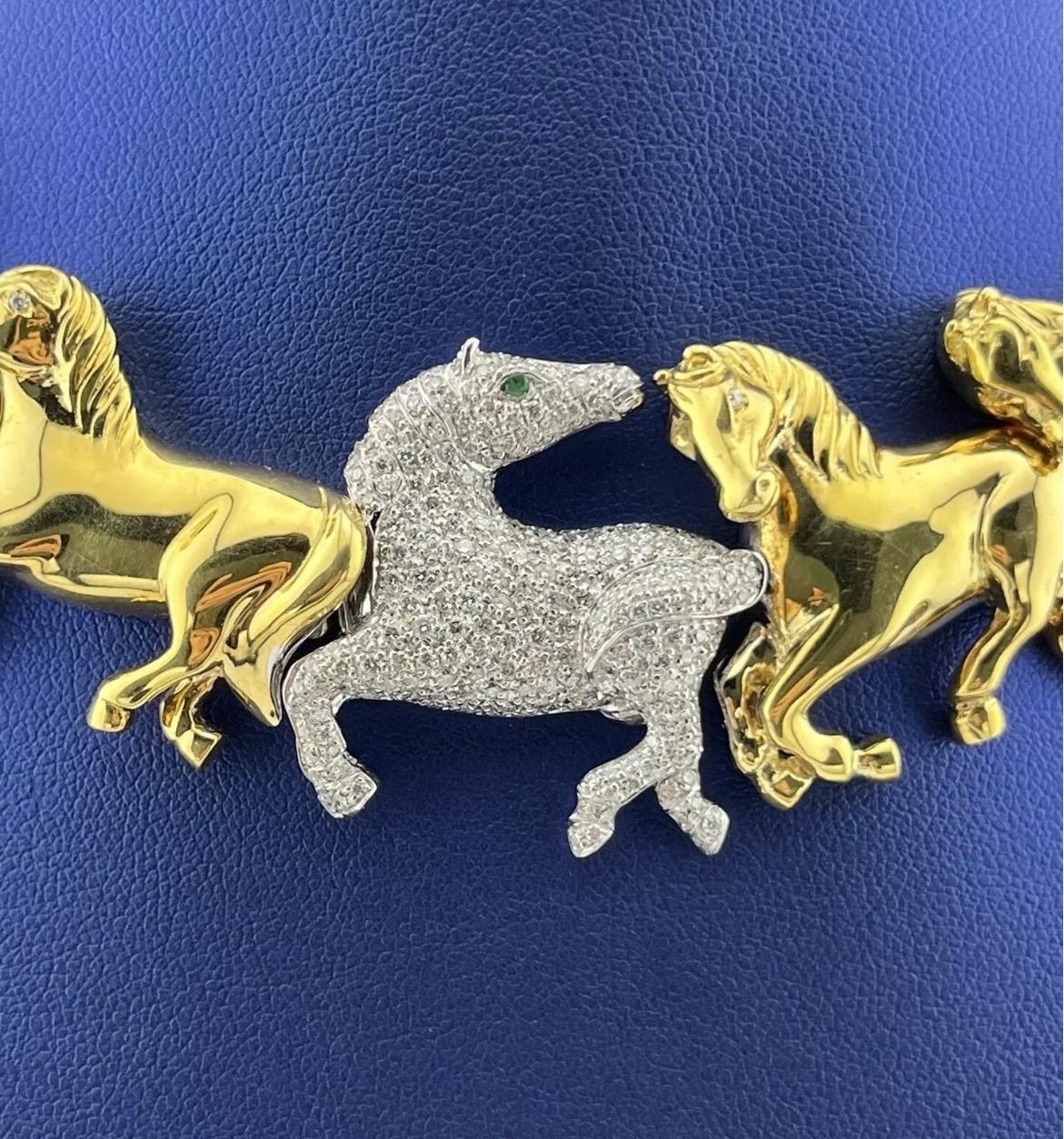 Women's Leon Rudberg Galloping Horses 18k Yellow Gold 2ct Diamond Pave Choker Necklace For Sale
