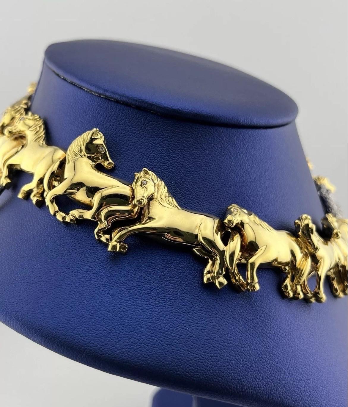 Leon Rudberg Galloping Horses 18k Yellow Gold 2ct Diamond Pave Choker Necklace For Sale 3