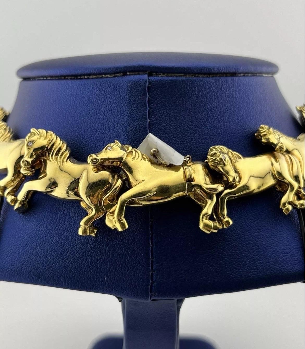 Leon Rudberg Galloping Horses 18k Yellow Gold 2ct Diamond Pave Choker Necklace For Sale 4