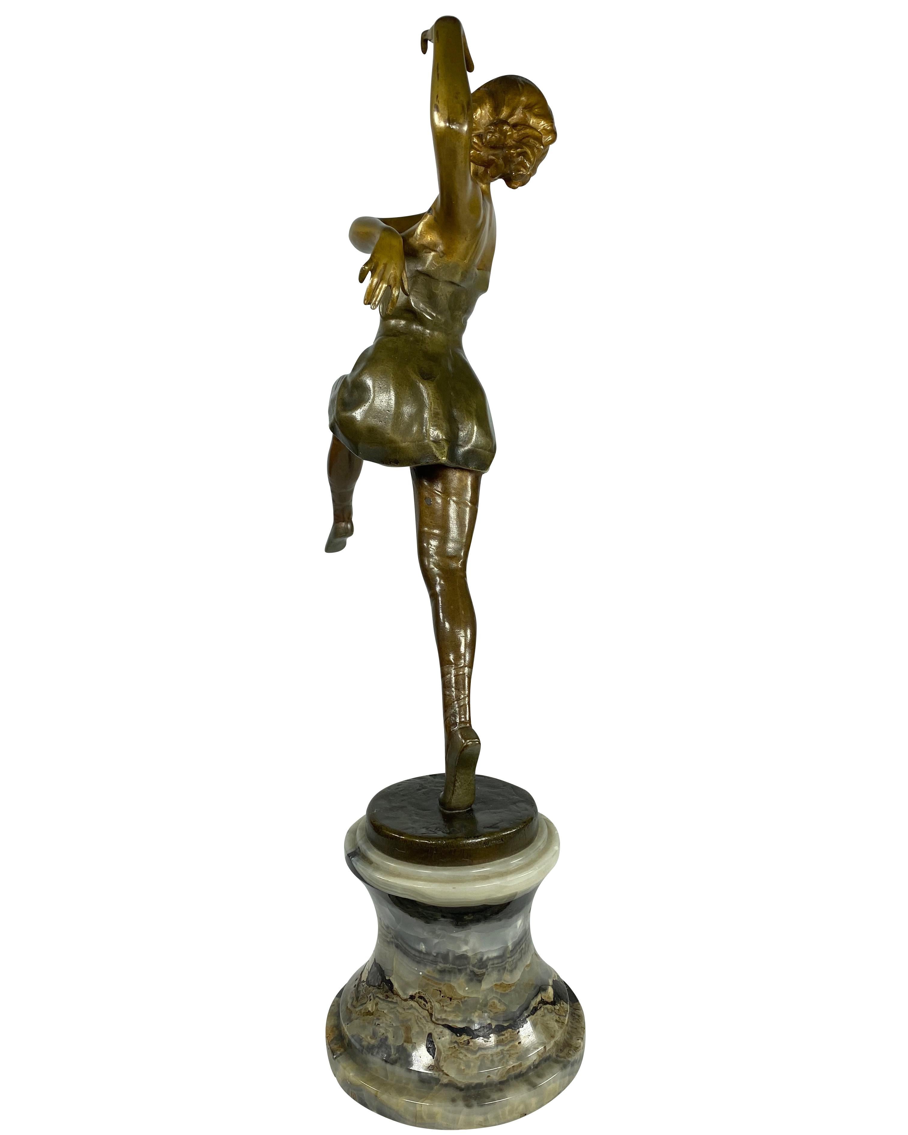 French Leon Salat Dancing Lady on Onyx Base Signed, Early 20th Century  For Sale