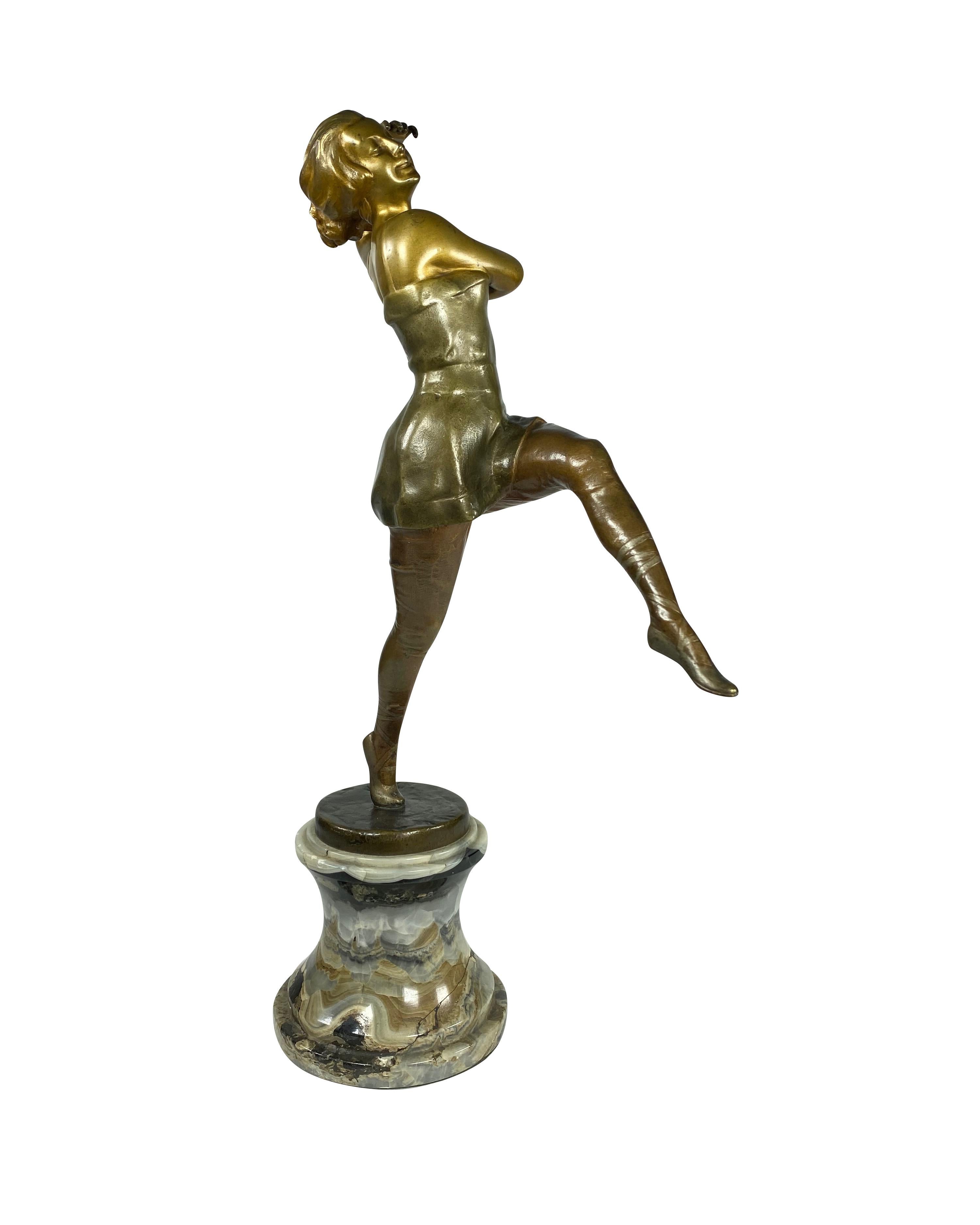 Cold-Painted Leon Salat Dancing Lady on Onyx Base Signed, Early 20th Century  For Sale