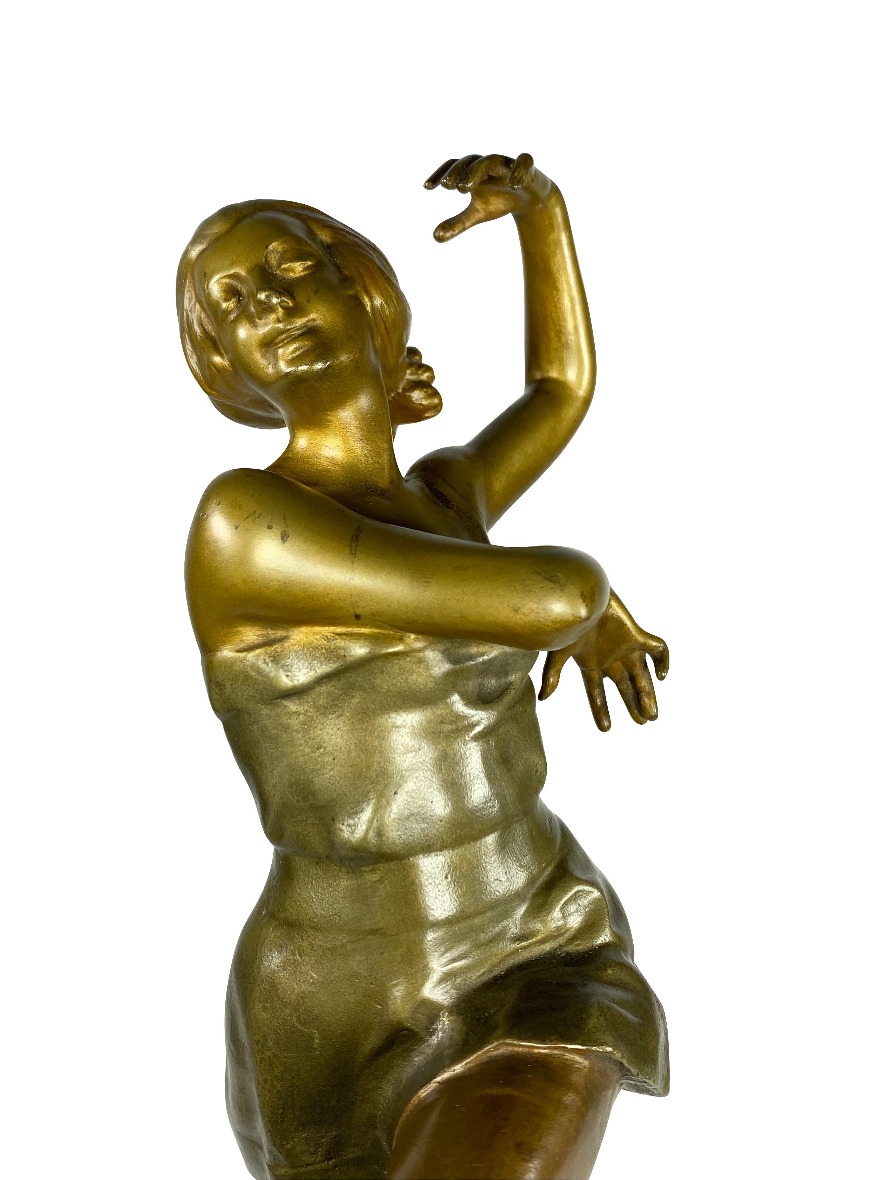Bronze Leon Salat Dancing Lady on Onyx Base Signed, Early 20th Century  For Sale