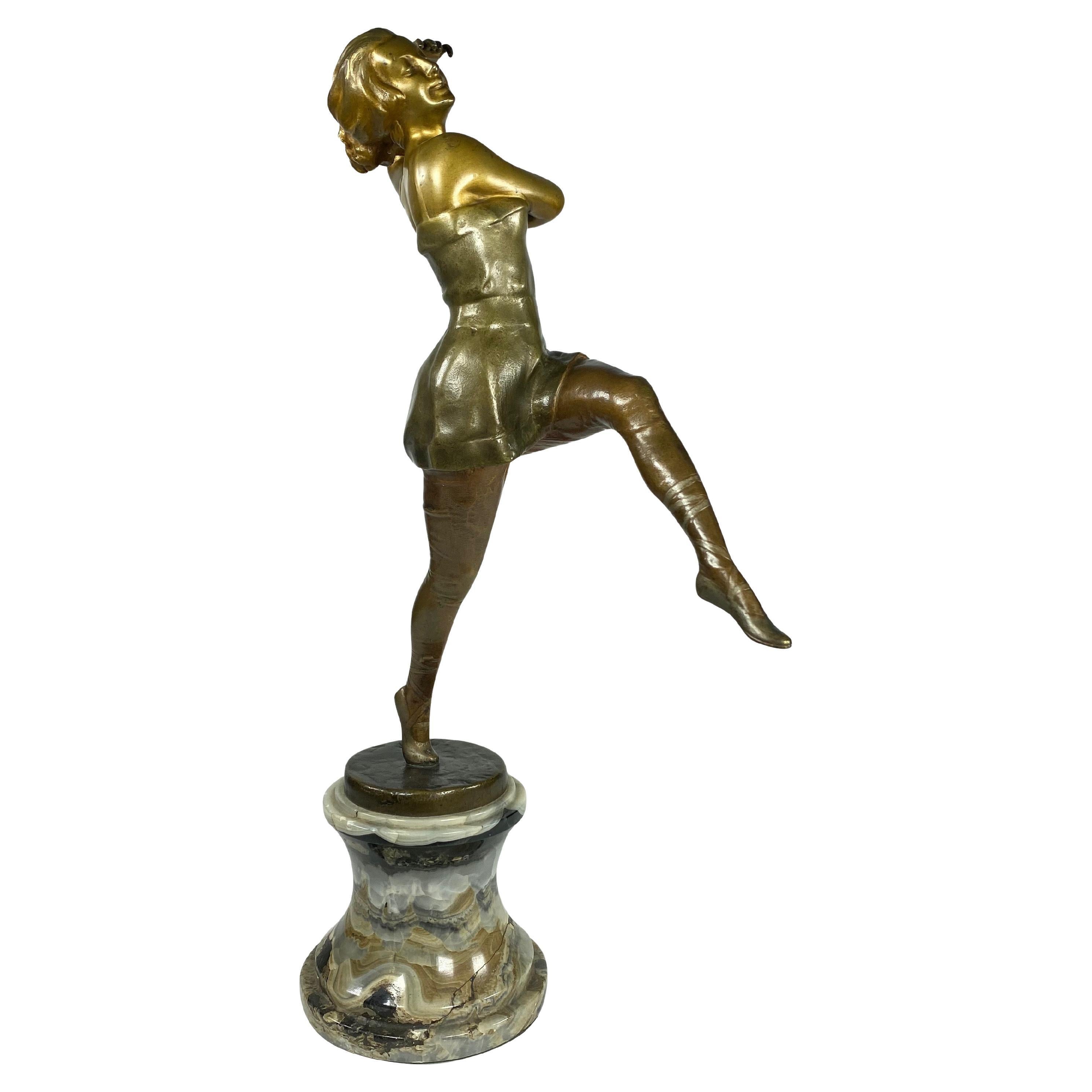 Leon Salat Dancing Lady on Onyx Base Signed, Early 20th Century  For Sale