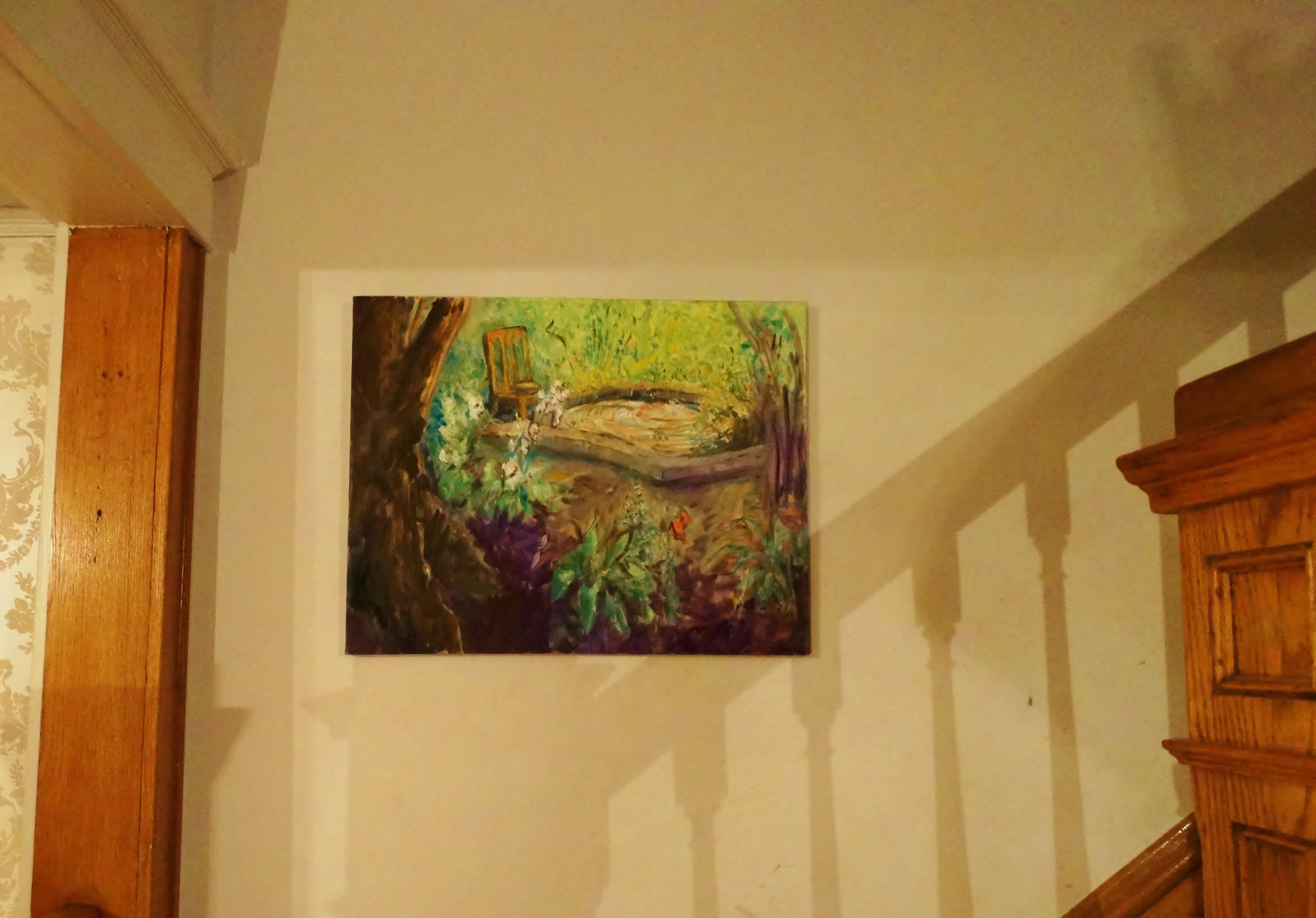 Ritiro in giardino, Pittura, Olio su tela - Painting Impressionismo di Leon Sarantos