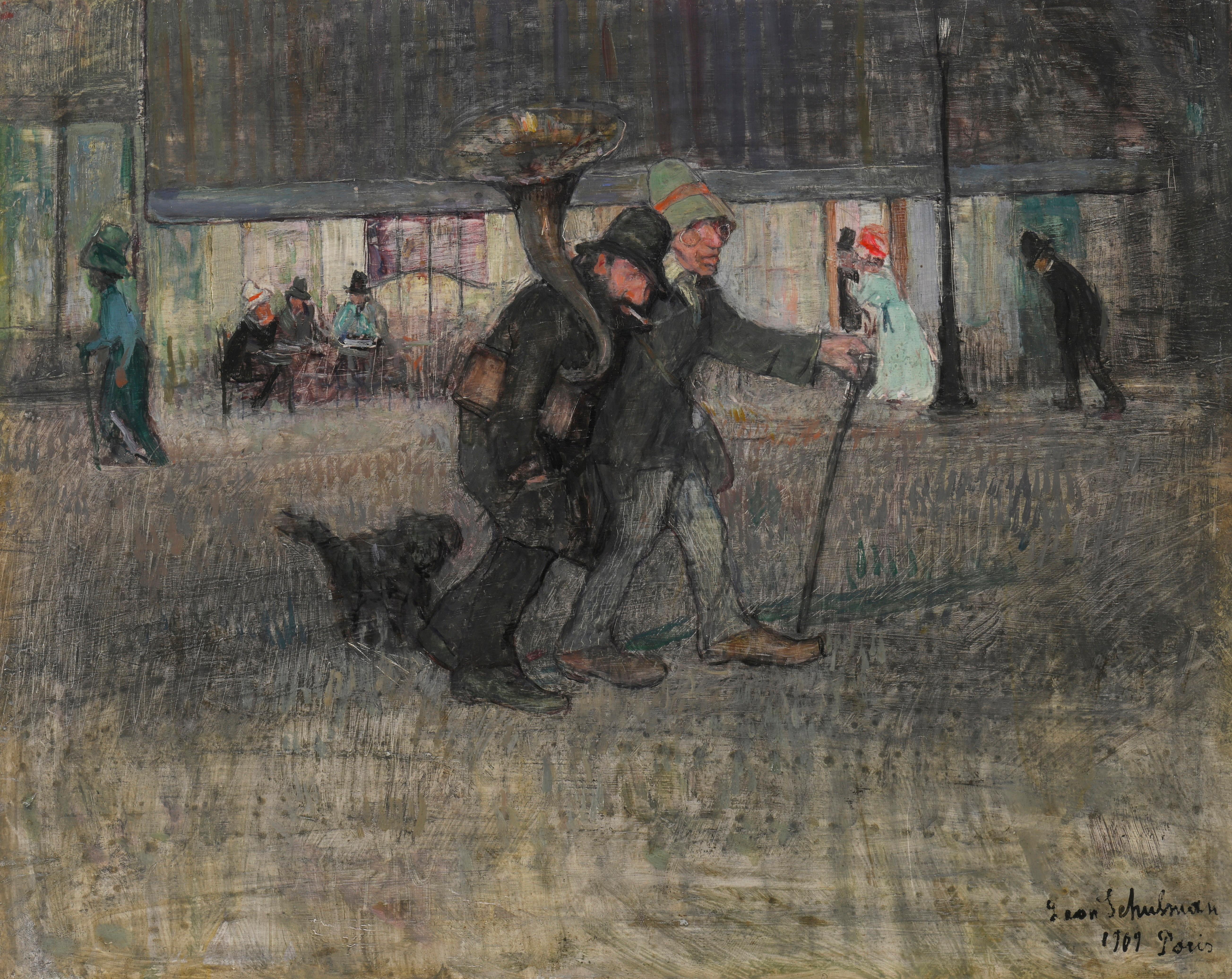 Figurative Painting Leon Schulman Gaspard - Les musiciens, huile post-impressionniste sur panneau, encadrée, 1909, signée