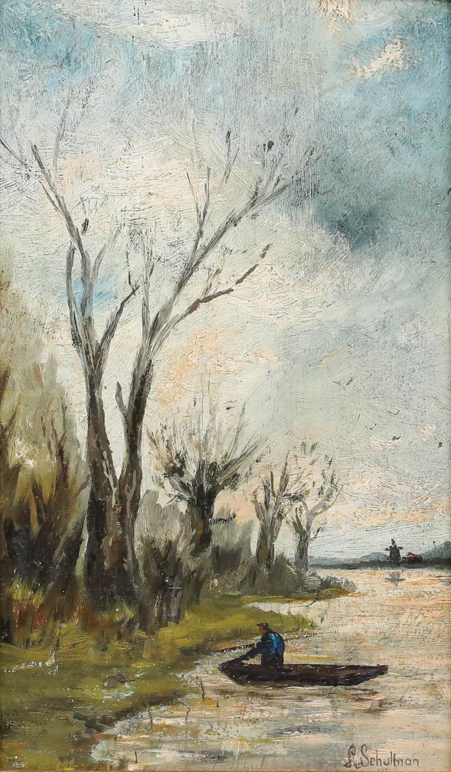 Léon Léon (1851-1943) - Olio del primo Novecento, Il barcaiolo - Painting di Leon Schulman