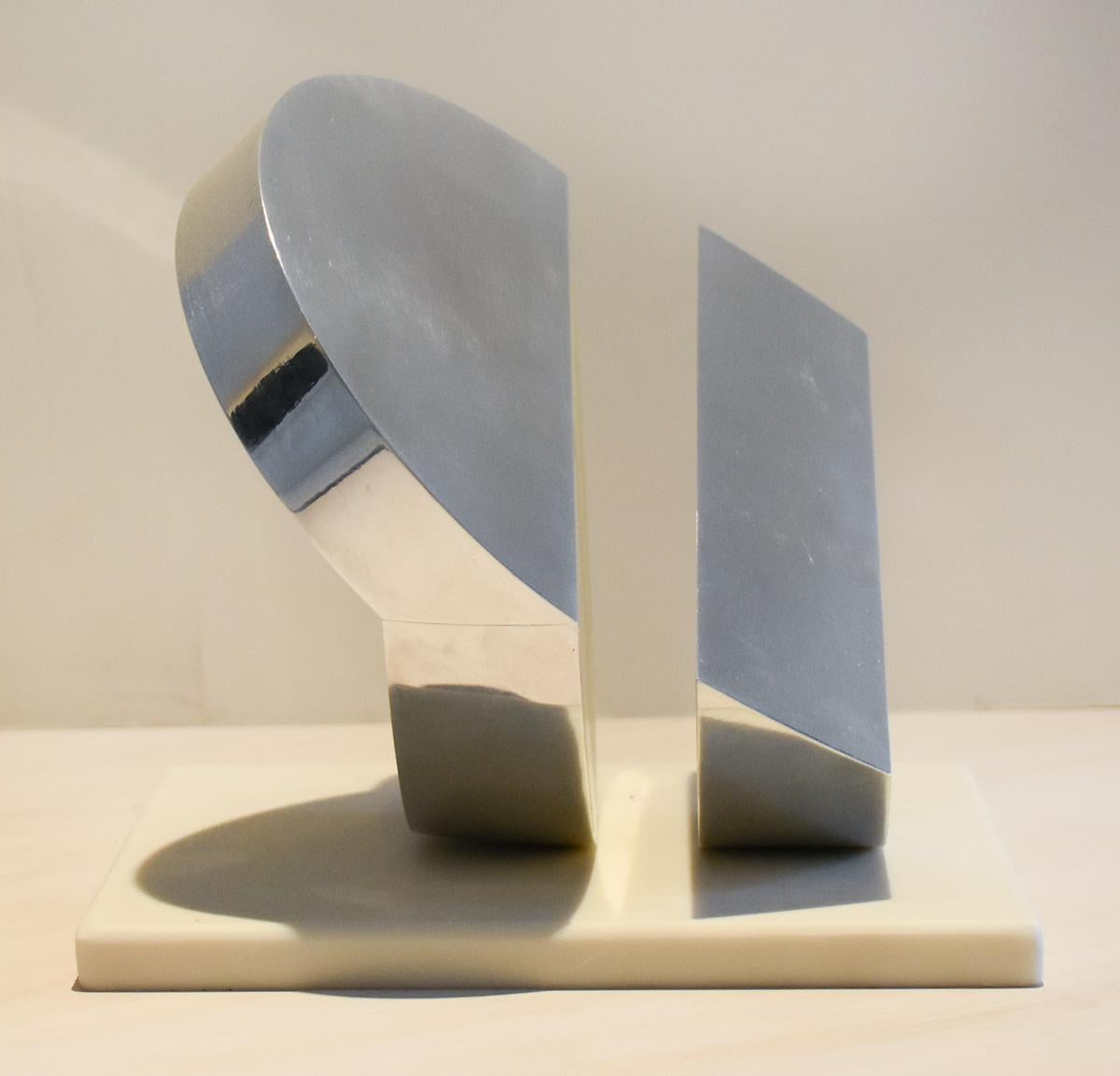 Eclipse II (Abstract Minimalist Polished Steel Sculpture with Marble Base)  3