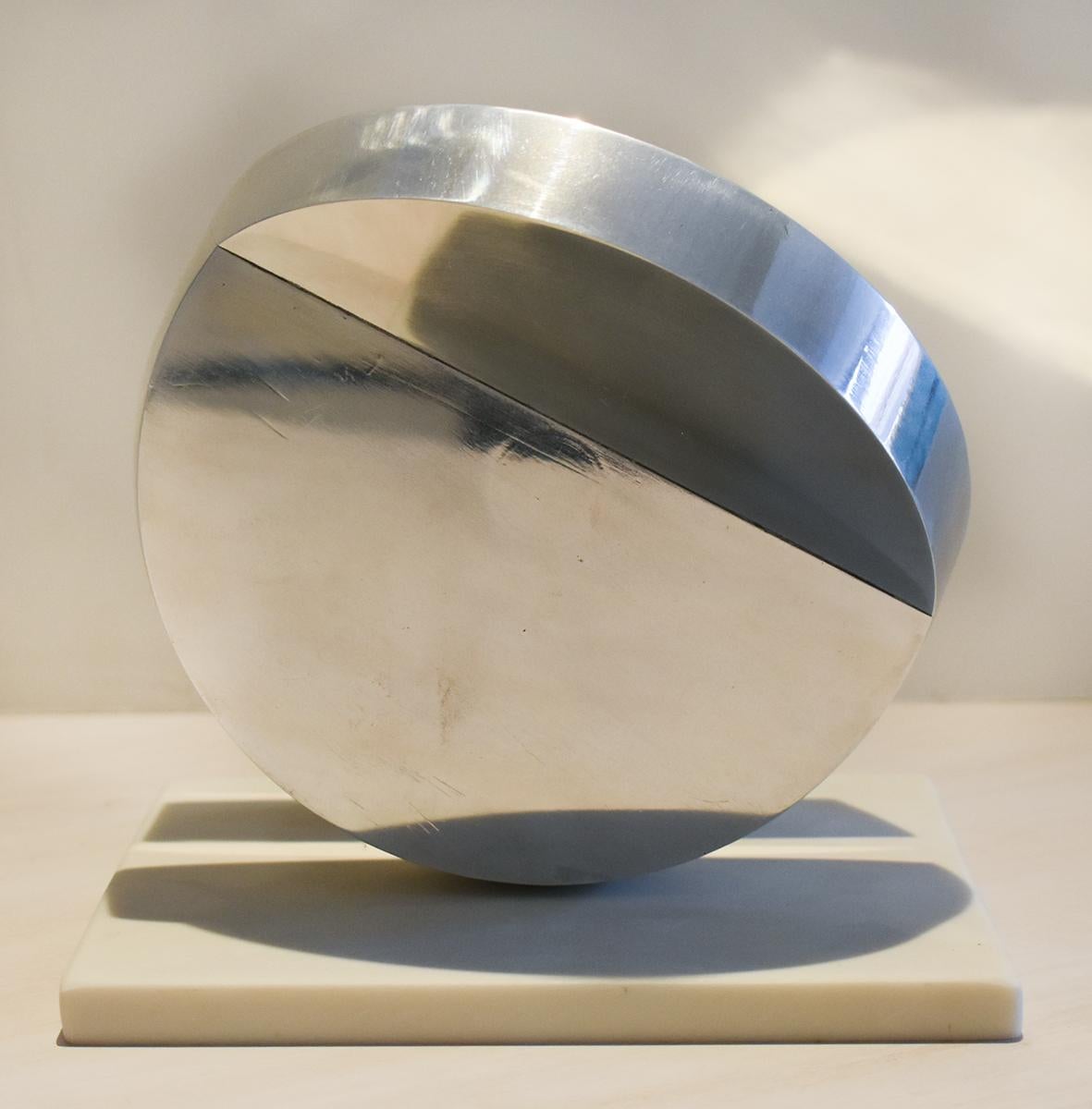 Eclipse II (Abstract Minimalist Polished Steel Sculpture with Marble Base)  5