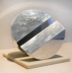 Eclipse II (Abstract Minimalist Polished Steel Sculpture with Marble Base) 