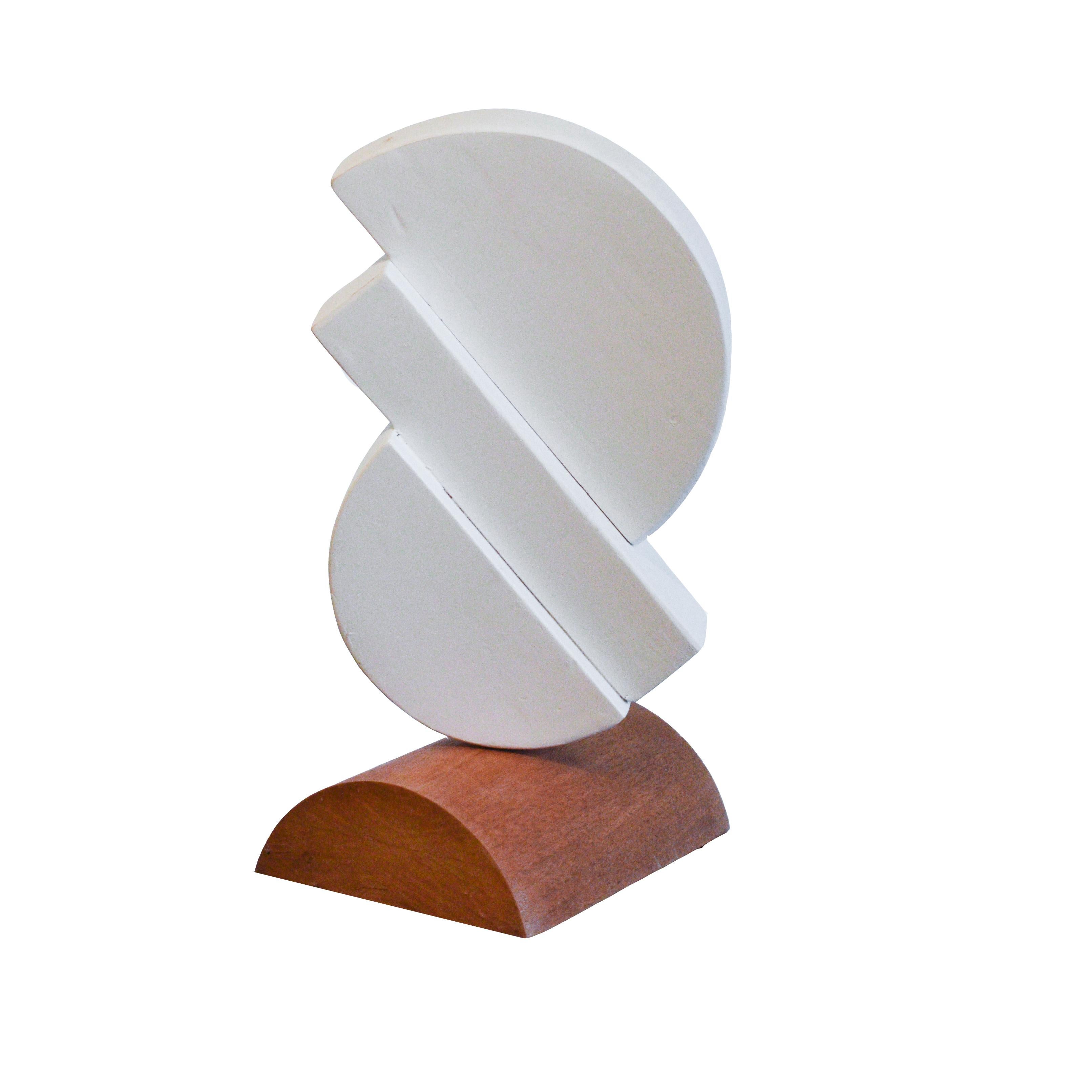 Mid-Century Modern abstract sculpture of a white painted abstract geometric wooden object
