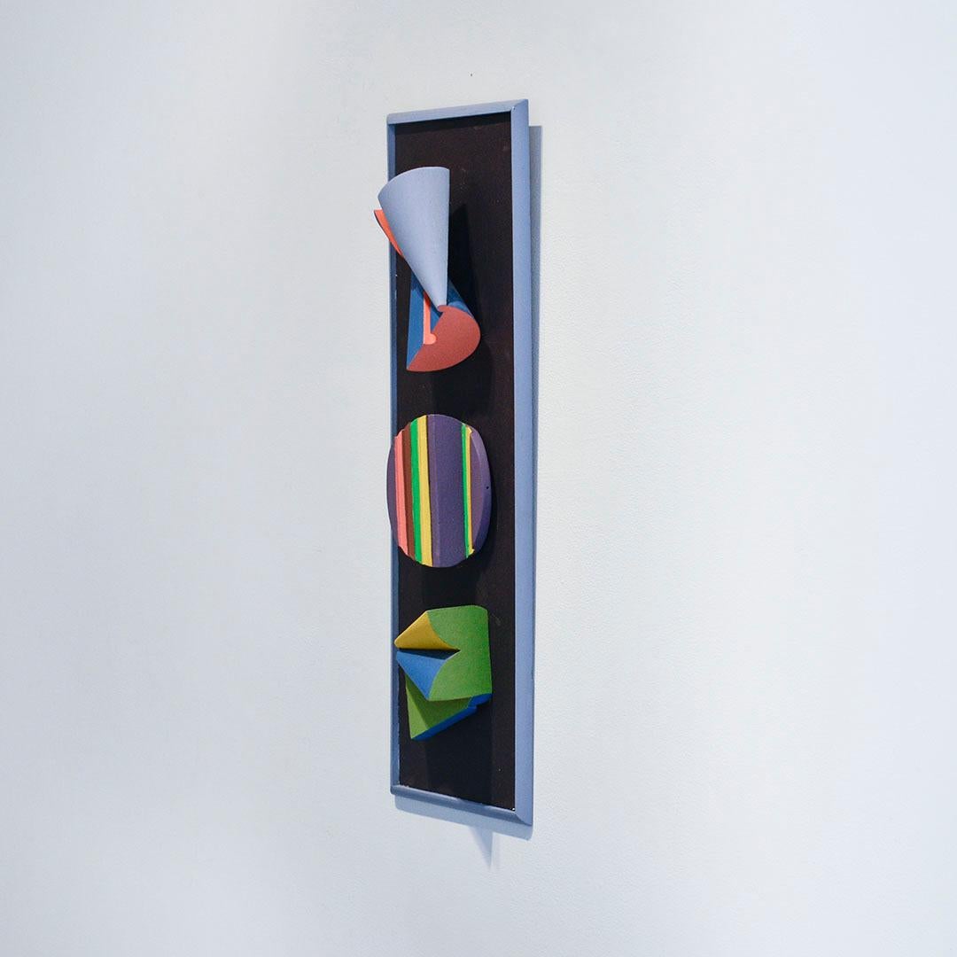 Trio: Colorful Abstract Geometric Three Dimensional Wall Sculpture on Panel - Brown Abstract Sculpture by Leon Smith