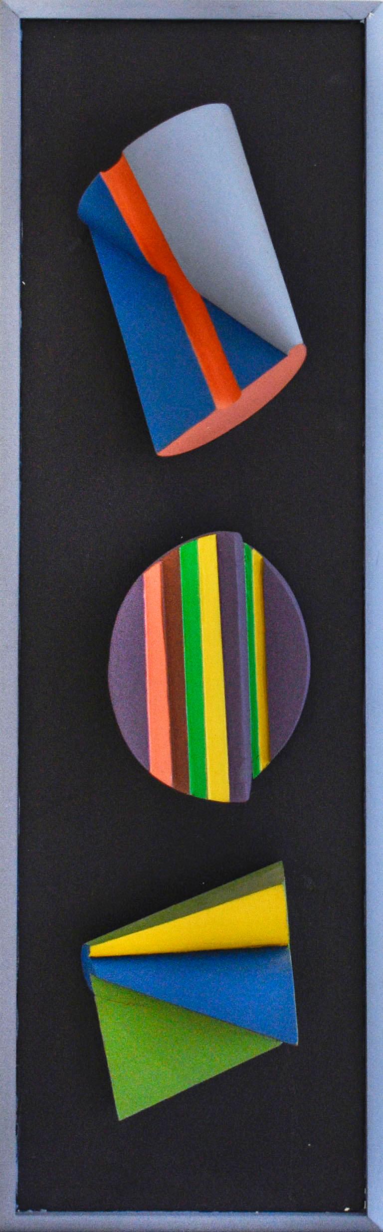 Trio: Colorful Abstract Geometric Three Dimensional Wall Sculpture on Panel