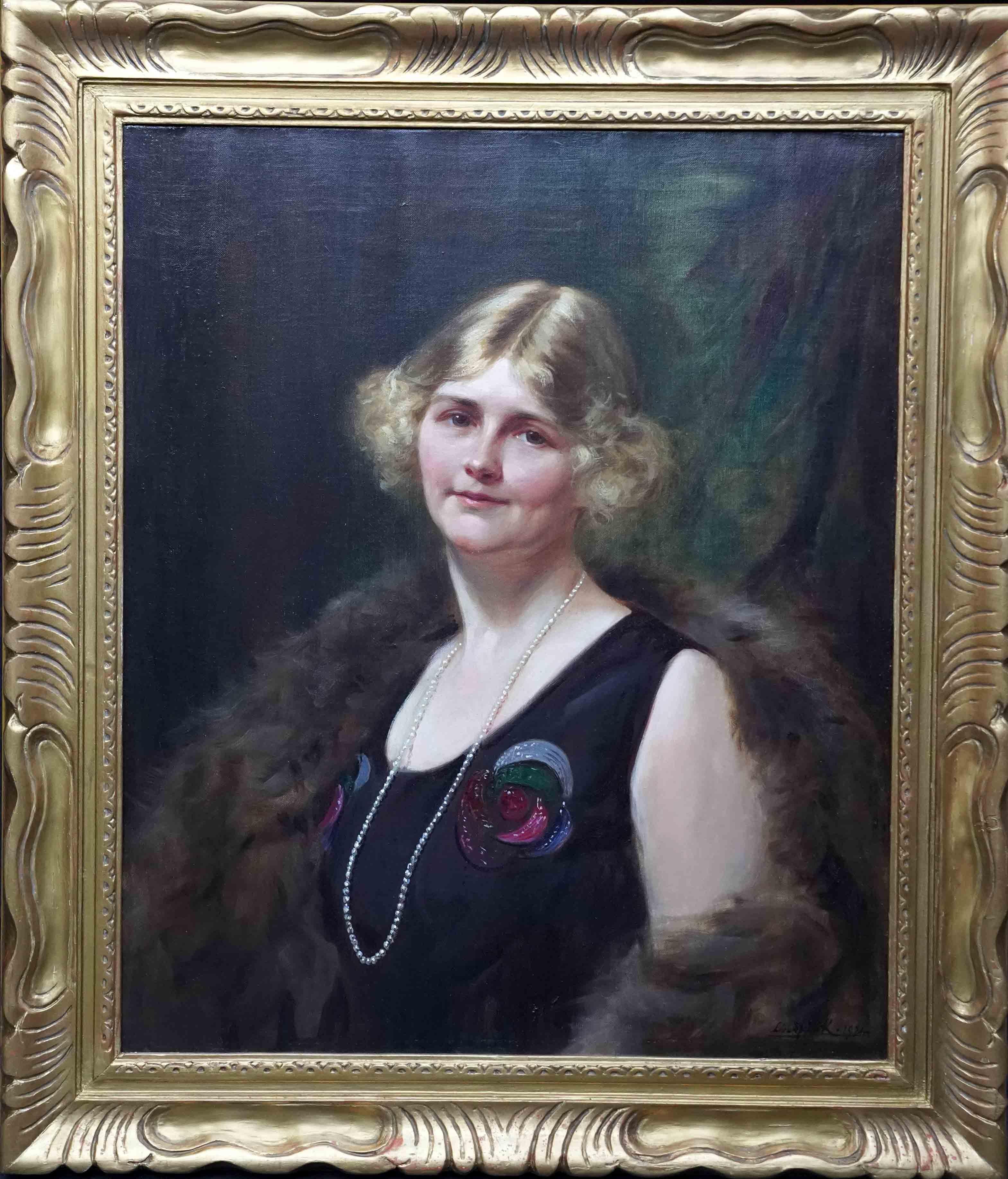 Art Deco Portrait of a Lady - British 1920's art female portrait oil painting For Sale 8