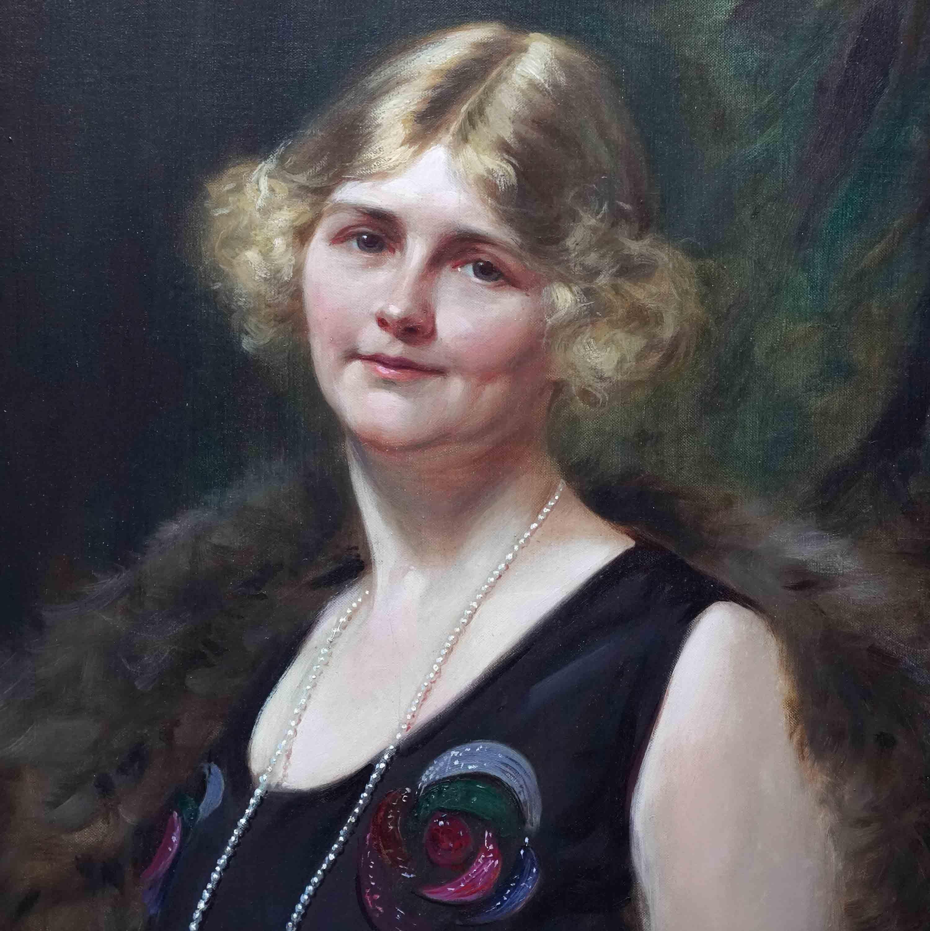 Art Deco Portrait of a Lady - British 1920's art female portrait oil painting For Sale 1