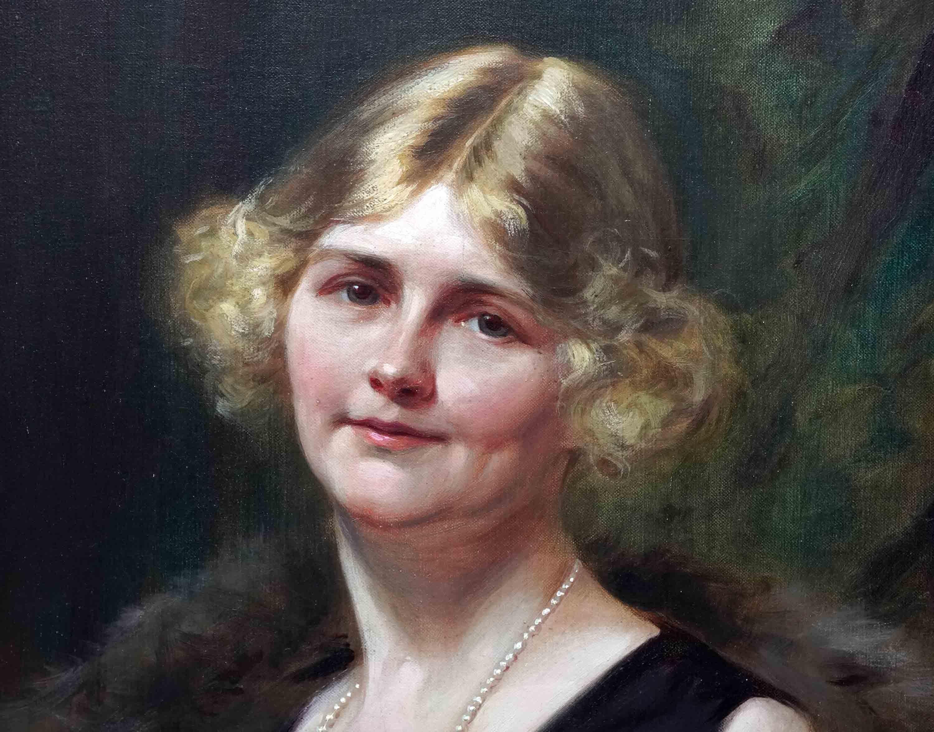 Art Deco Portrait of a Lady - British 1920's art female portrait oil painting For Sale 3