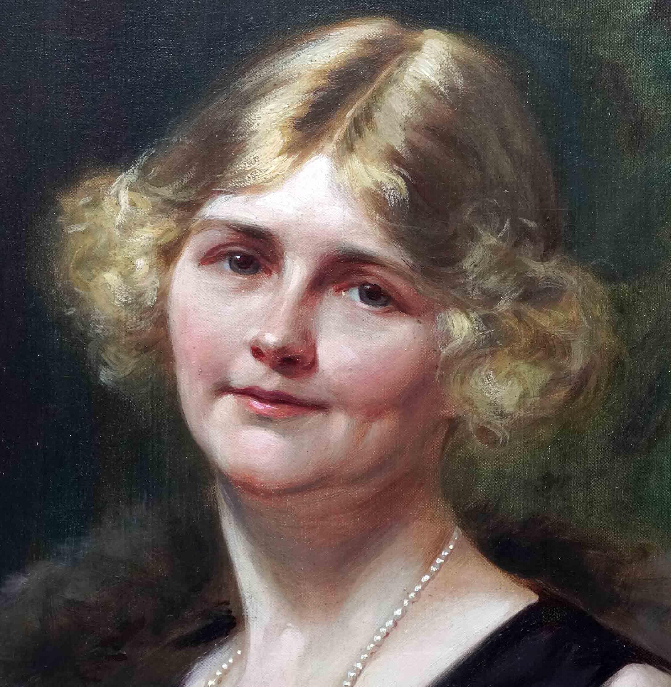 Art Deco Portrait of a Lady - British 1920's art female portrait oil painting For Sale 4