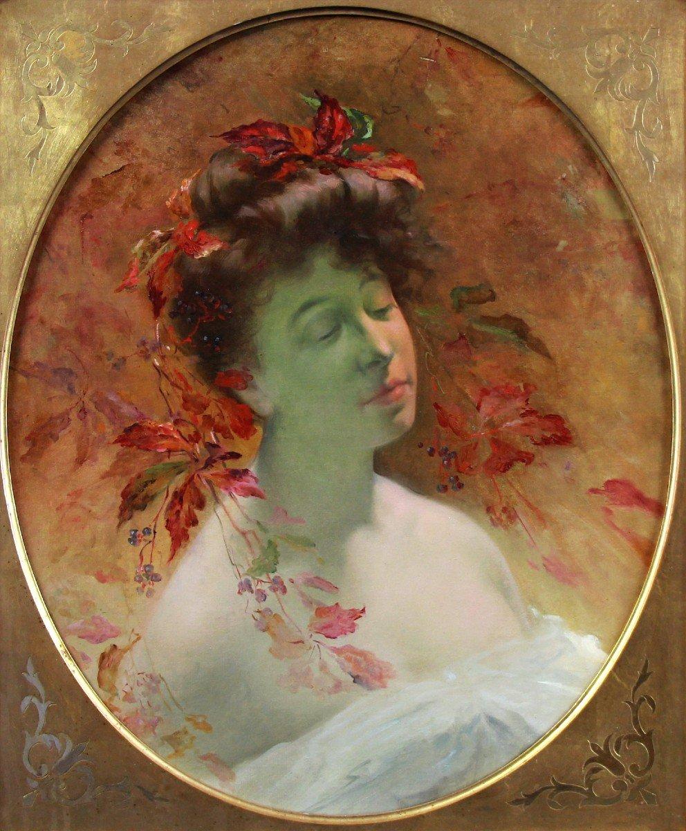 Oil On Canvas, Art Nouveau Portrait By Leon Tirode (1873-1956) For Sale 1