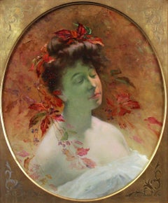 Olio su tela, ritratto Art Nouveau di Leon Tirode (1873-1956)
