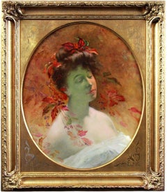 Antique Oil On Canvas, Art Nouveau Portrait By Leon Tirode (1873-1956)