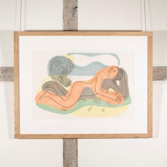 Mexican Idyll, 1936 - 20th Century Nude Linocut Print with Trees and Shells