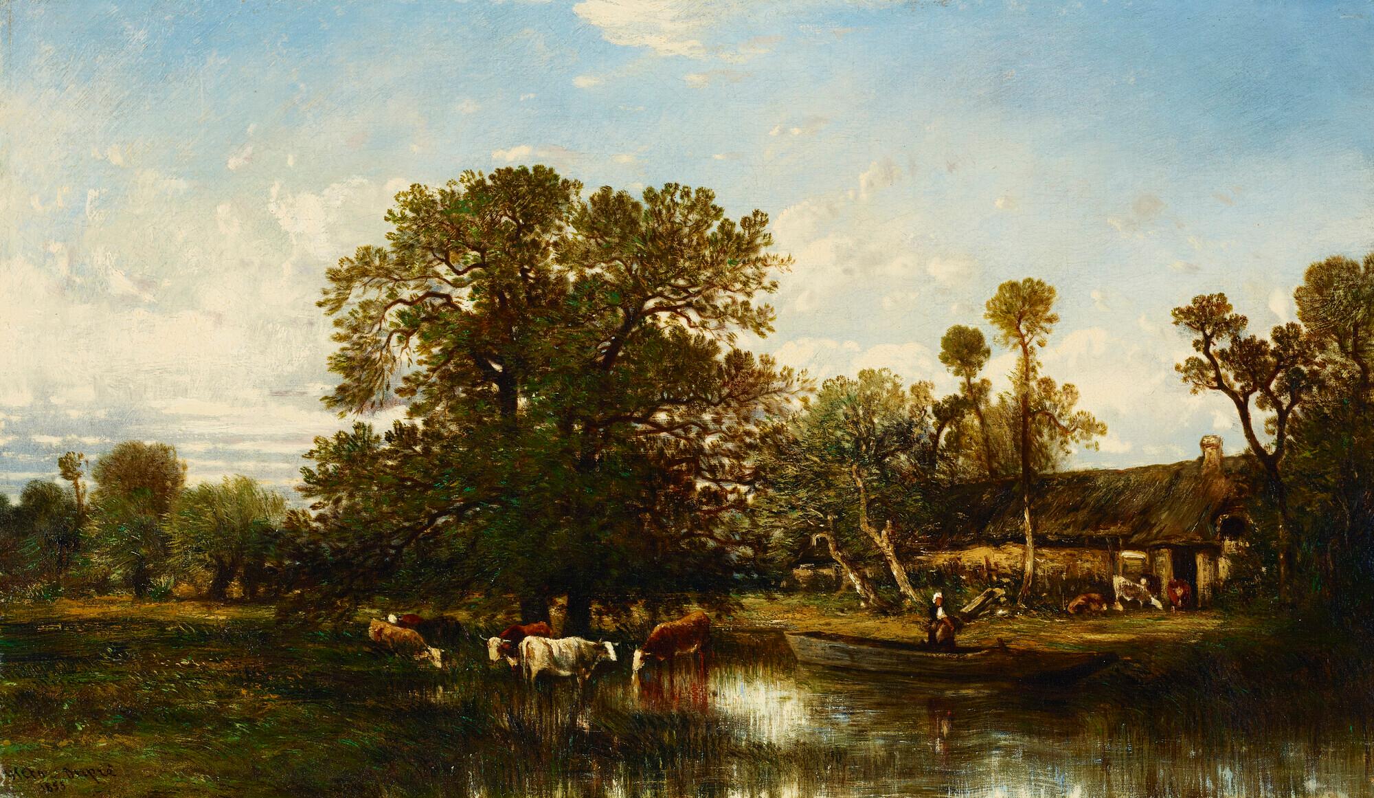 Landscape Painting Léon-Victor Dupré - Au bord d'un ruisseau