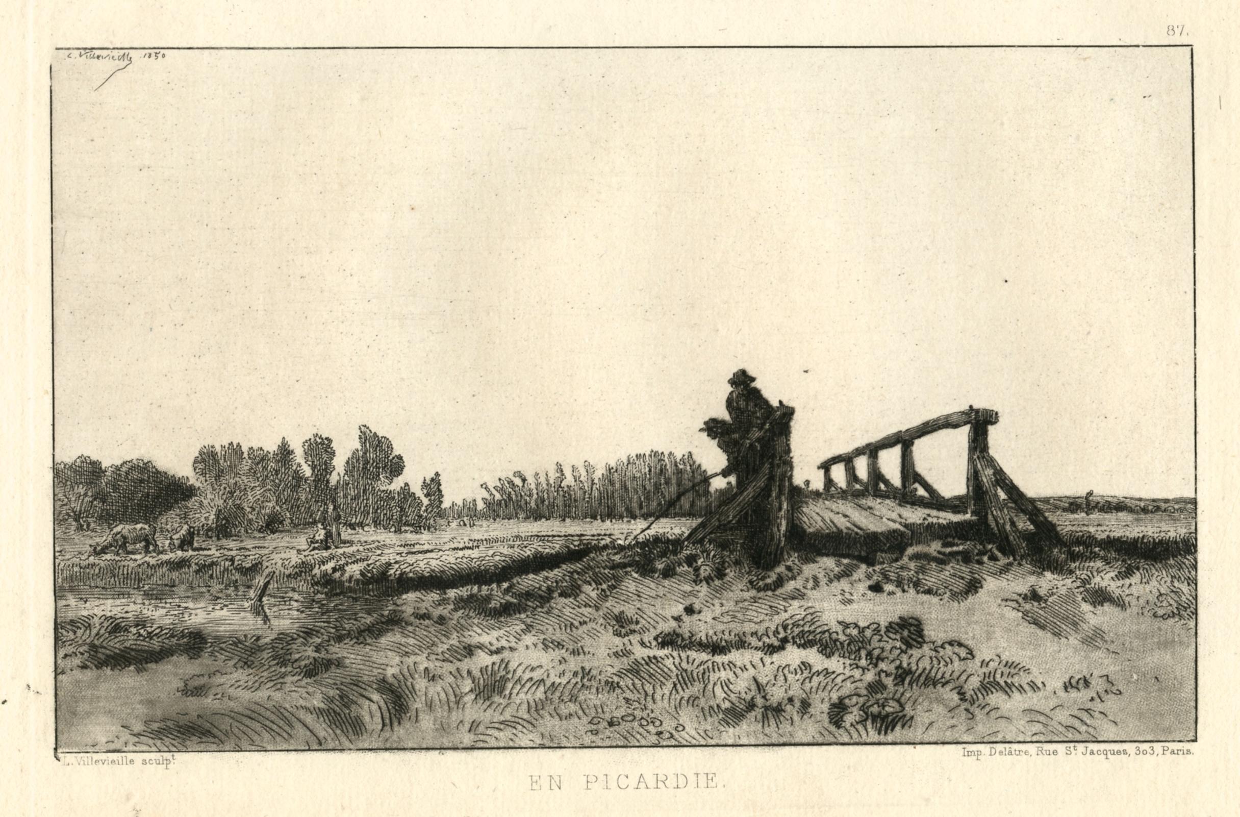 "En Picardie" eau-forte originale - Print de Leon Villevieille