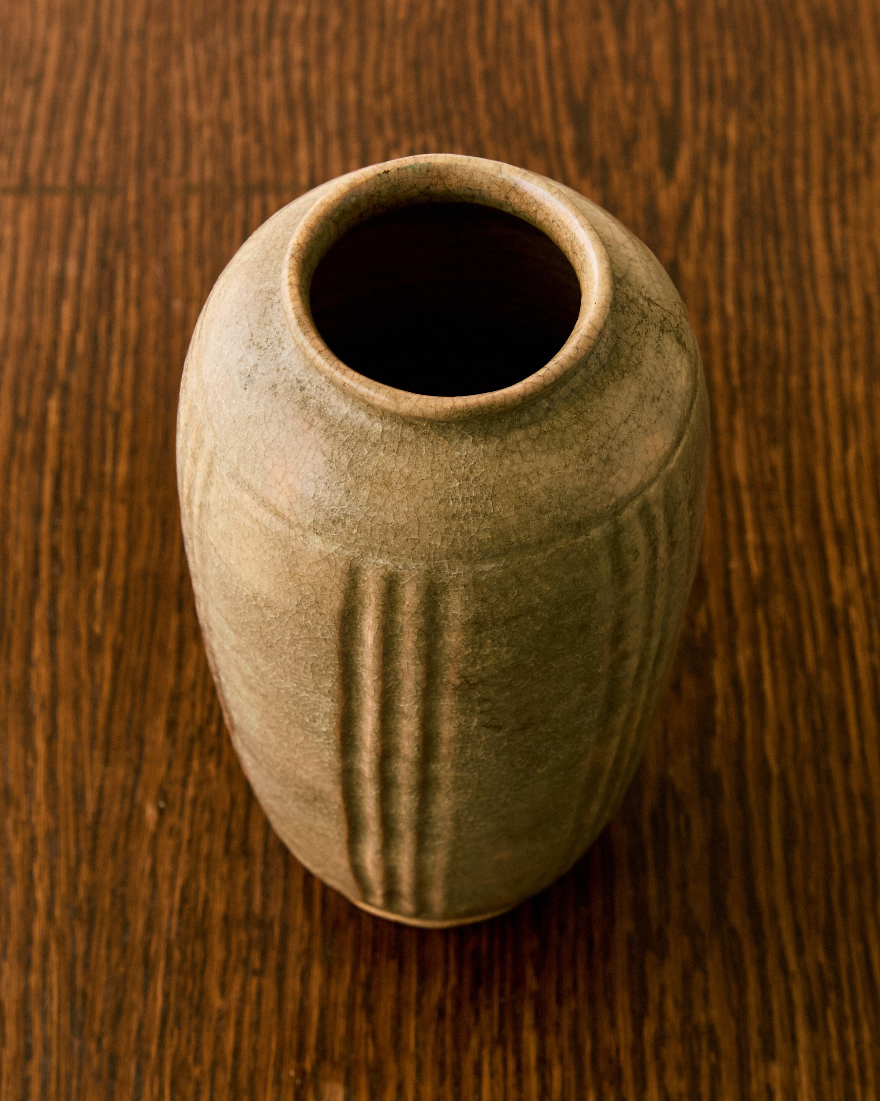 American Leon Volkmar Deco Ceramic Glazed Vase c. 1938 For Sale