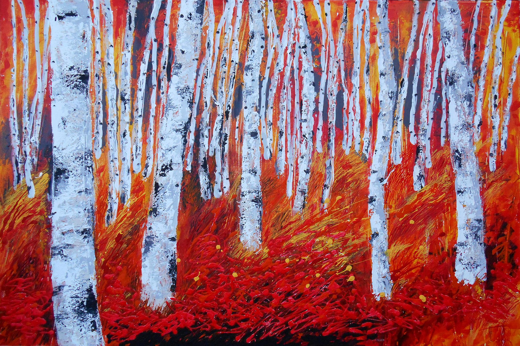Abedules dorados, Pintura, Acrílico sobre lienzo - Painting de Leon Zernitsky 