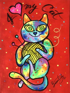 Gato feliz, Pintura, Acrílico sobre lienzo