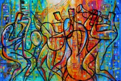 El jazz y la ciudad, Pintura, Acrílico sobre lienzo